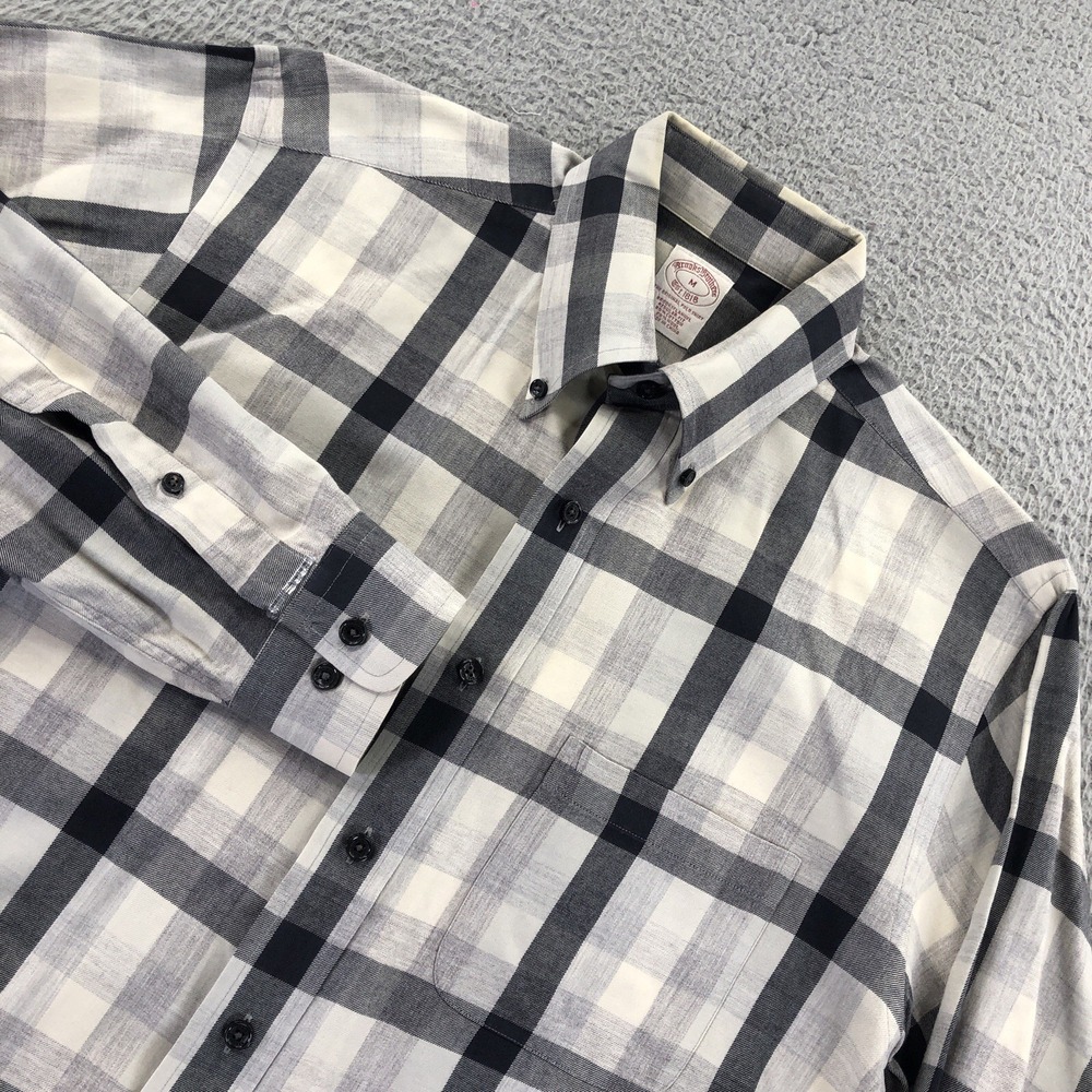 Brooks Brothers Shirt Mens M Gray Flannel Plaid Cotton Wool Button Down Classic